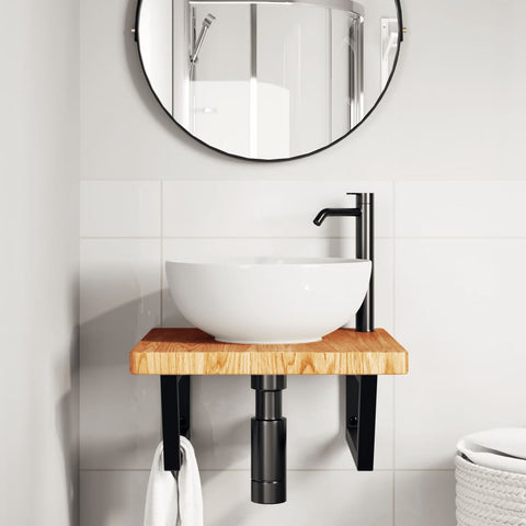 vidaXL Basin Shelf Wall Mounted Steel and Solid Wood Oak