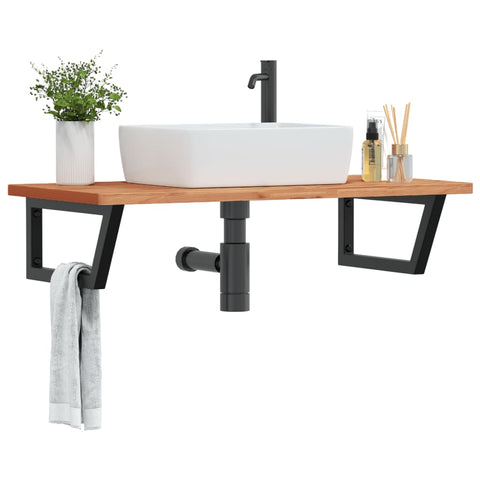 vidaXL Basin Shelf Wall Mounted Steel and Solid Wood Beech