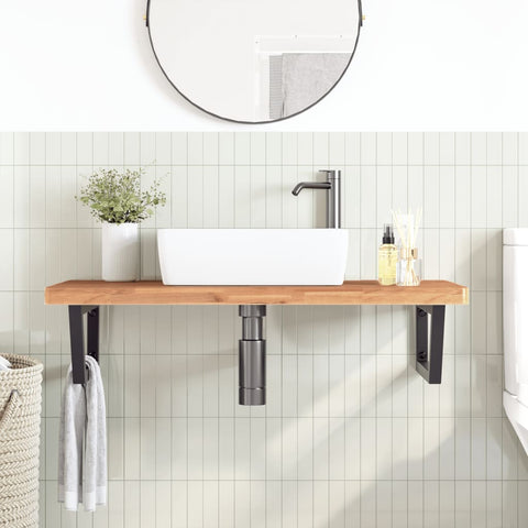 vidaXL Basin Shelf Wall Mounted Steel and Solid Wood Beech