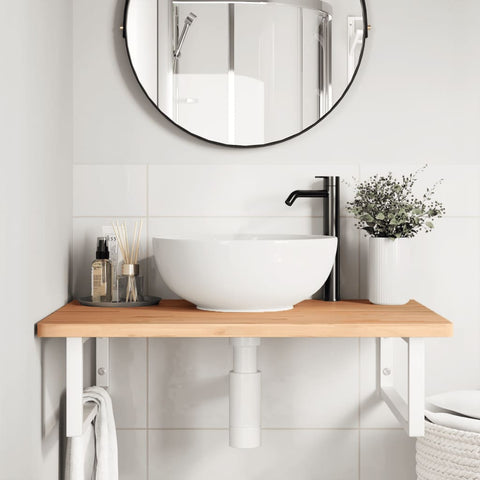 vidaXL Basin Shelf Wall Mounted Steel and Solid Wood Beech