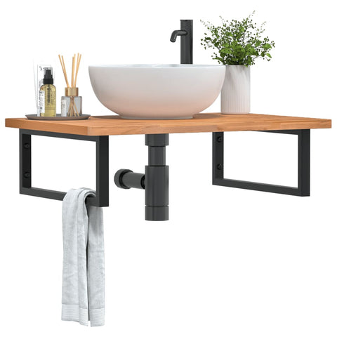vidaXL Basin Shelf Wall Mounted Steel and Solid Wood Beech