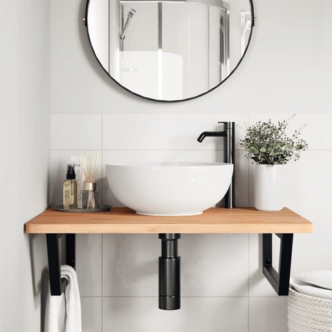 vidaXL Basin Shelf Wall Mounted Steel and Solid Wood Beech