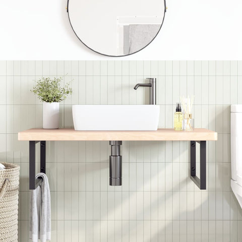 vidaXL Basin Shelf Wall Mounted Steel and Solid Wood Oak