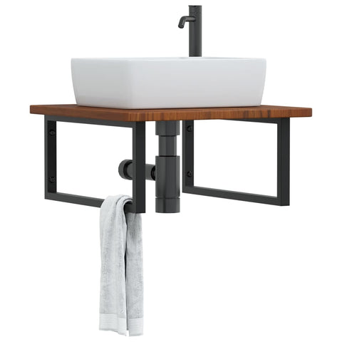 vidaXL Basin Shelf Wall Mounted Steel and Solid Wood Oak