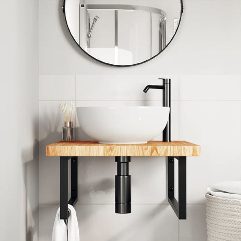 vidaXL Basin Shelf Wall Mounted Steel and Solid Wood Oak