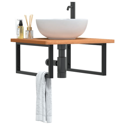 vidaXL Basin Shelf Wall Mounted Steel and Solid Wood Beech