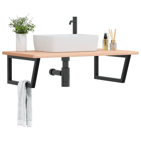 vidaXL Basin Shelf Wall Mounted Steel and Solid Wood Beech