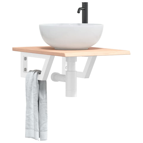 vidaXL Basin Shelf Wall Mounted Steel and Solid Wood Oak