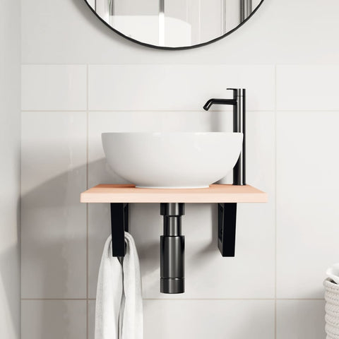vidaXL Basin Shelf Wall Mounted Steel and Solid Wood Oak