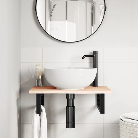 vidaXL Basin Shelf Wall Mounted Steel and Solid Wood Oak