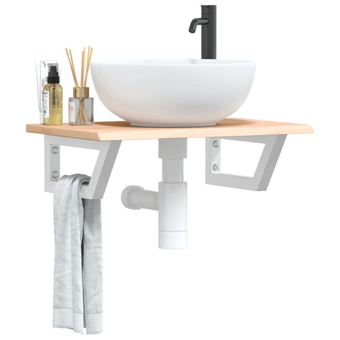 vidaXL Basin Shelf Wall Mounted Steel and Solid Wood Oak