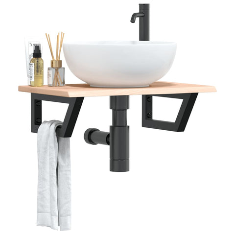 vidaXL Basin Shelf Wall Mounted Steel and Solid Wood Oak