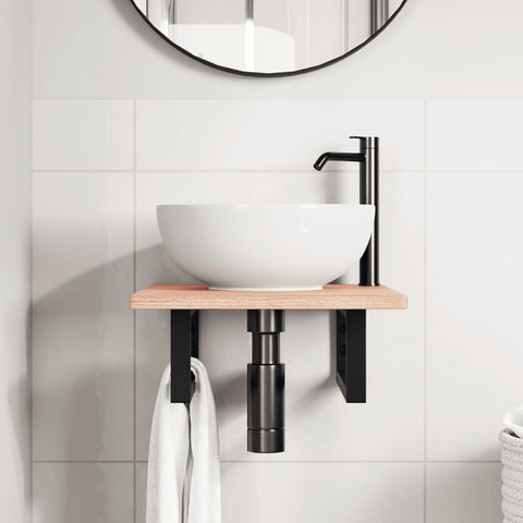 vidaXL Basin Shelf Wall Mounted Steel and Solid Wood Oak
