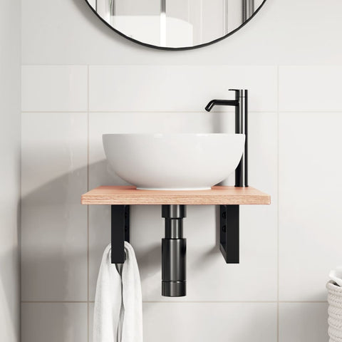 vidaXL Basin Shelf Wall Mounted Steel and Solid Wood Oak