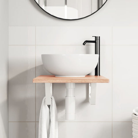 vidaXL Basin Shelf Wall Mounted Steel and Solid Wood Oak