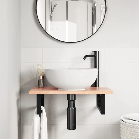 vidaXL Basin Shelf Wall Mounted Steel and Solid Wood Oak