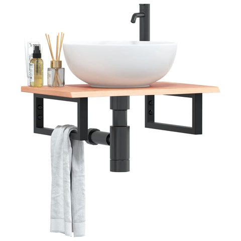 vidaXL Basin Shelf Wall Mounted Steel and Solid Wood Oak