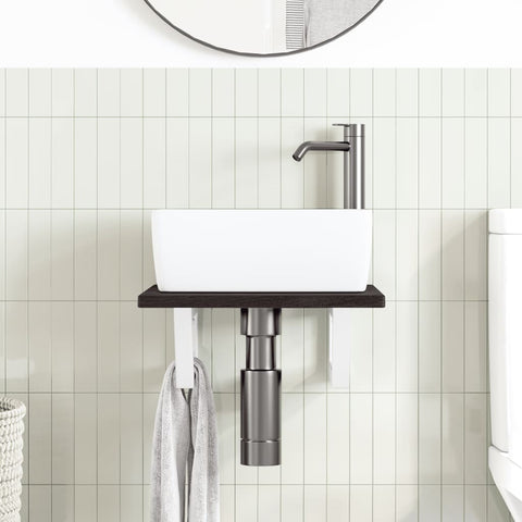 vidaXL Basin Shelf Wall Mounted Steel and Solid Wood Oak