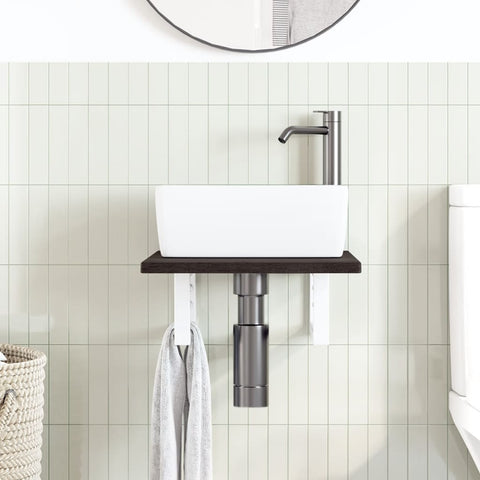 vidaXL Basin Shelf Wall Mounted Steel and Solid Wood Oak