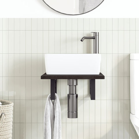 vidaXL Basin Shelf Wall Mounted Steel and Solid Wood Oak