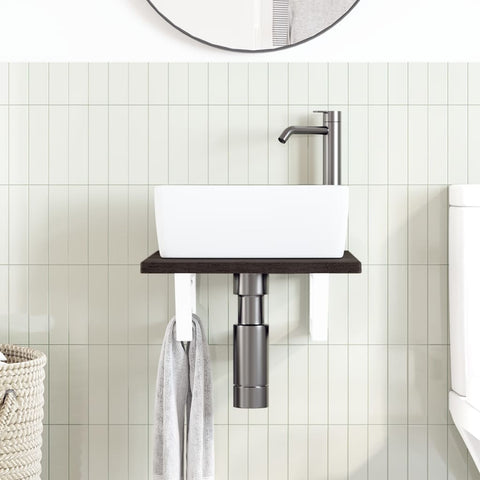 vidaXL Basin Shelf Wall Mounted Steel and Solid Wood Oak