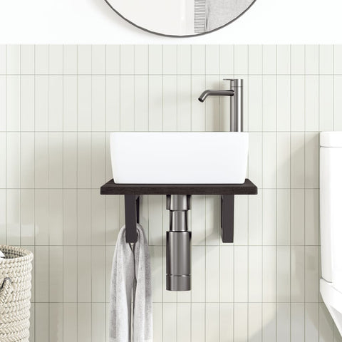 vidaXL Basin Shelf Wall Mounted Steel and Solid Wood Oak