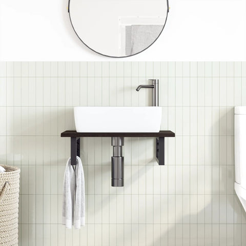 vidaXL Basin Shelf Wall Mounted Steel and Solid Wood Oak