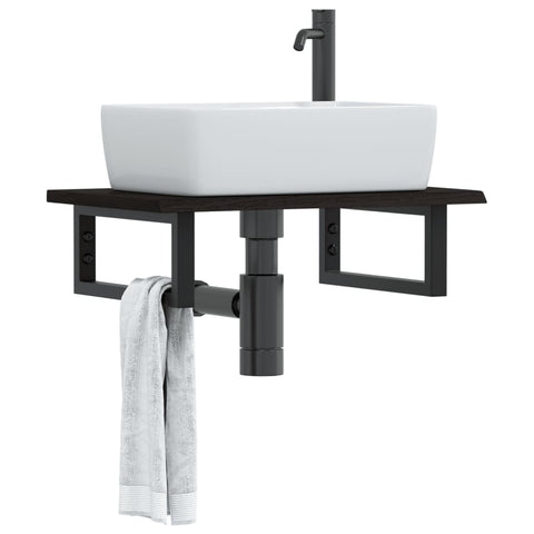 vidaXL Basin Shelf Wall Mounted Steel and Solid Wood Oak