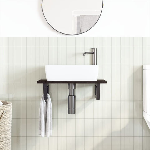 vidaXL Basin Shelf Wall Mounted Steel and Solid Wood Oak