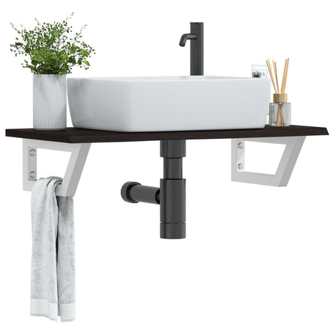 vidaXL Basin Shelf Wall Mounted Steel and Solid Wood Oak