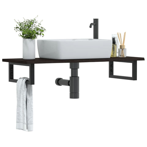 vidaXL Basin Shelf Wall Mounted Steel and Solid Wood Oak
