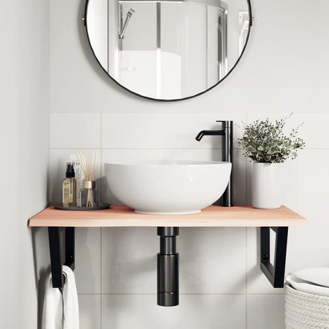 vidaXL Basin Shelf Wall Mounted Steel and Solid Wood Oak
