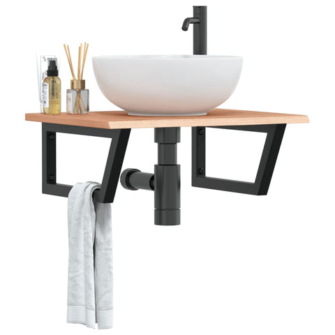 vidaXL Basin Shelf Wall Mounted Steel and Solid Wood Oak