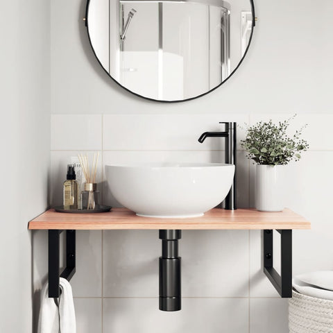 vidaXL Basin Shelf Wall Mounted Steel and Solid Wood Oak