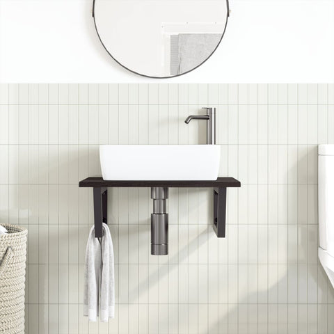vidaXL Basin Shelf Wall Mounted Steel and Solid Wood Oak