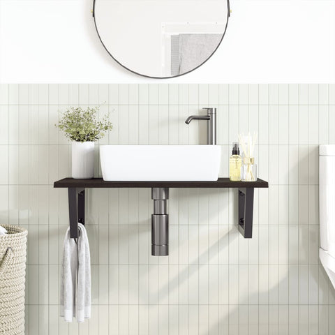 vidaXL Basin Shelf Wall Mounted Steel and Solid Wood Oak