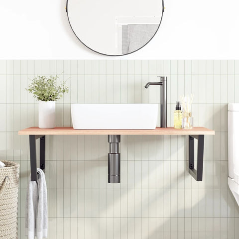 vidaXL Basin Shelf Wall Mounted Steel and Solid Wood Oak