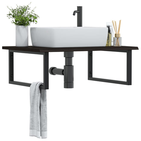 vidaXL Basin Shelf Wall Mounted Steel and Solid Wood Oak