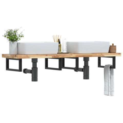 vidaXL Basin Shelf Wall Mounted Steel and Solid Wood Acacia