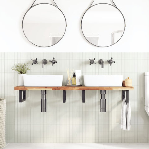vidaXL Basin Shelf Wall Mounted Steel and Solid Wood Acacia