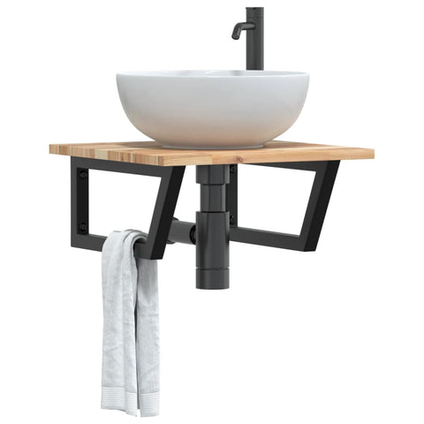 vidaXL Basin Shelf Wall Mounted Steel and Solid Wood Acacia