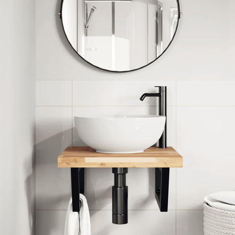vidaXL Basin Shelf Wall Mounted Steel and Solid Wood Acacia