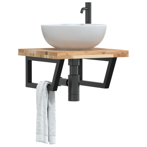 vidaXL Basin Shelf Wall Mounted Steel and Solid Wood Acacia