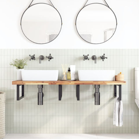 vidaXL Basin Shelf Wall Mounted Steel and Solid Wood Acacia