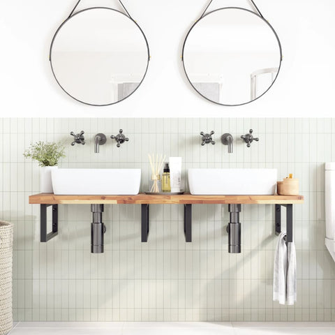 vidaXL Basin Shelf Wall Mounted Steel and Solid Wood Acacia