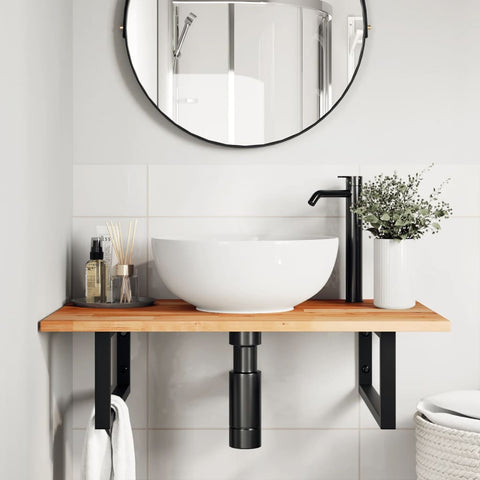 vidaXL Basin Shelf Wall Mounted Steel and Solid Wood Acacia