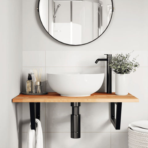 vidaXL Basin Shelf Wall Mounted Steel and Solid Wood Acacia