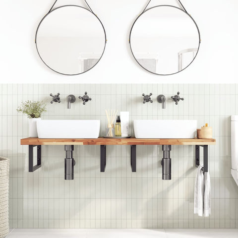 vidaXL Basin Shelf Wall Mounted Steel and Solid Wood Acacia