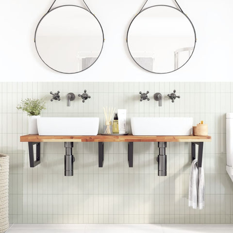 vidaXL Basin Shelf Wall Mounted Steel and Solid Wood Acacia