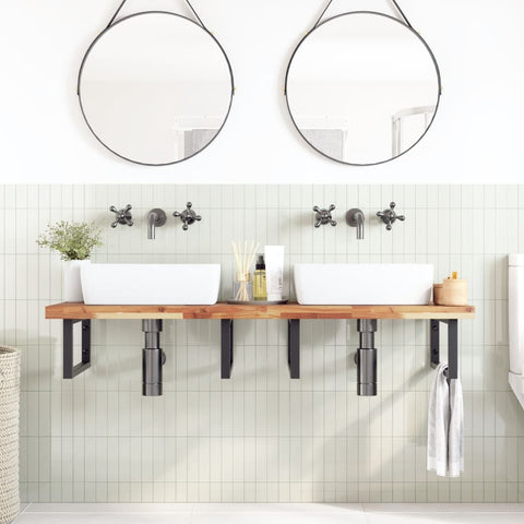 vidaXL Basin Shelf Wall Mounted Steel and Solid Wood Acacia